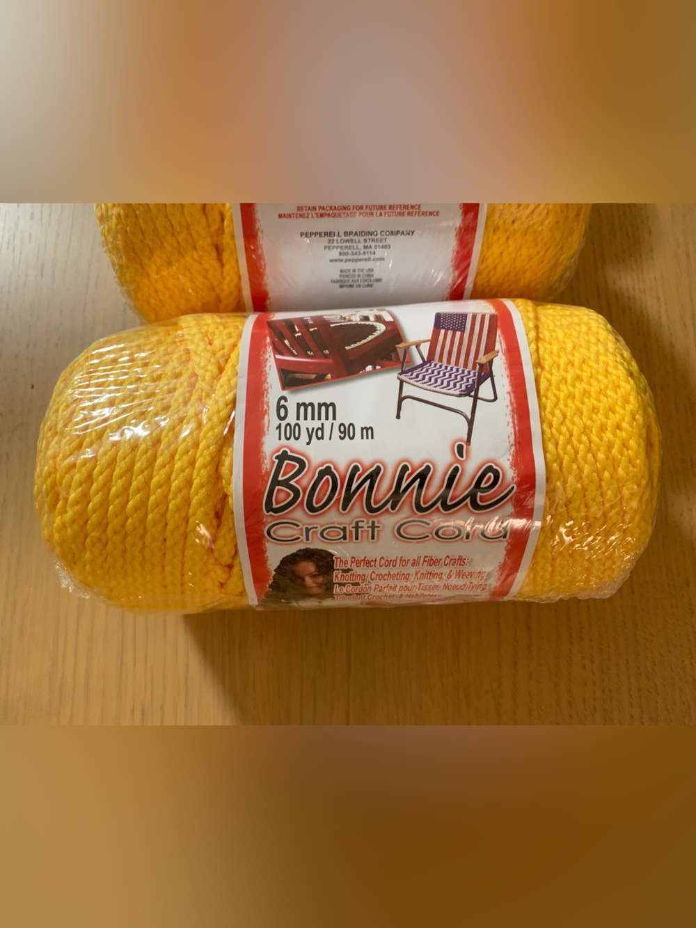 Bonnie Craft Cord 6 mm 100 yards/90 meters Yellow NWT Crochet, Macrame, DIY